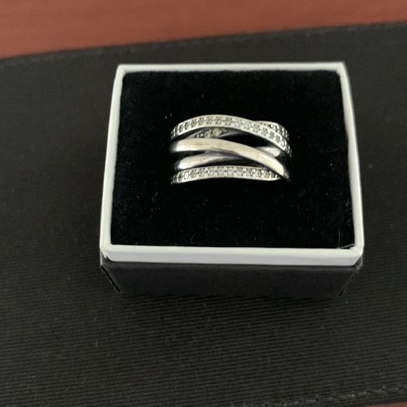 Pandora Jewelry Pandora Sterling Silver Clear Stone Wide Band Ring